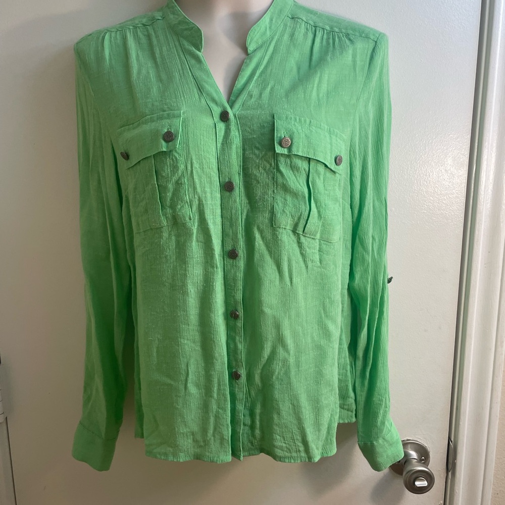 Notations Green Button-Front Utility Shirt
